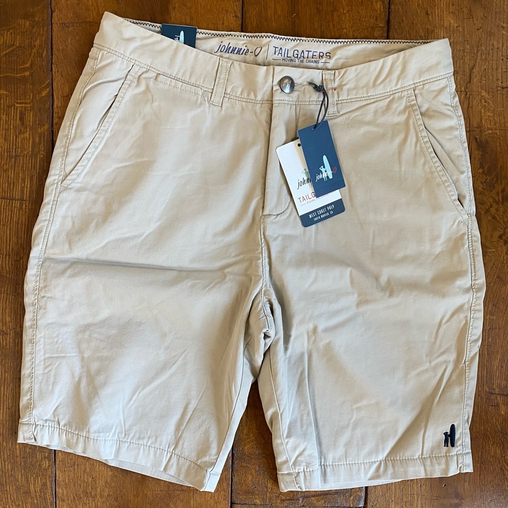 johnnie-O Khaki Tailgater Fleece Lined Shorts with Bottle Opener - Size 33